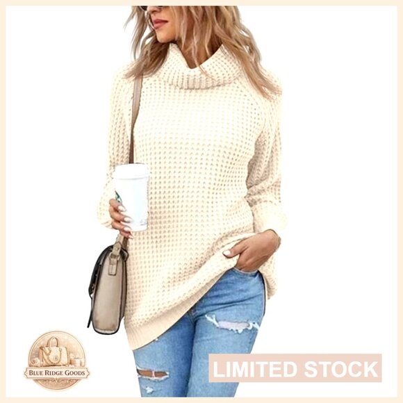 Sweaters - Oversized Turtleneck Sweater Chunky Knit Pullover Lightweight Loose Fit Y2K